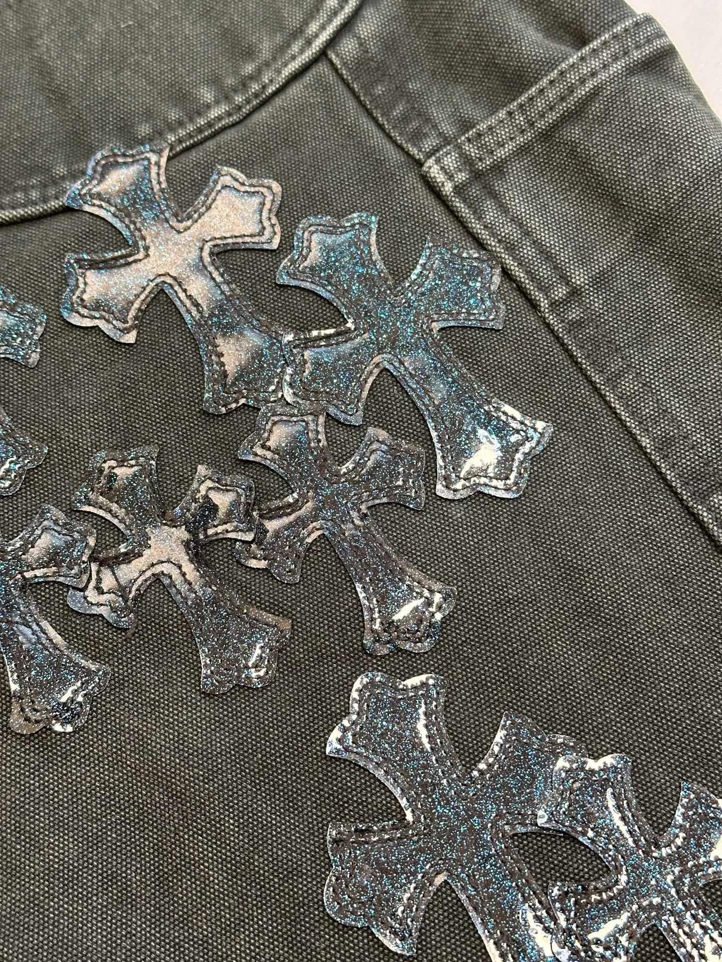 🅿️590 Crow Heart Cross Starry Sky Pastel Leather Jeans size: 31.32.33.34